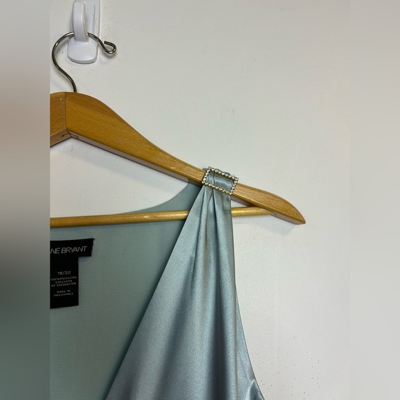 Vintage y2K Lane Bryant Teal Women’s Blouse Plus  Size 18-20 Satin Coquette Sexi - Picture 9 of 12